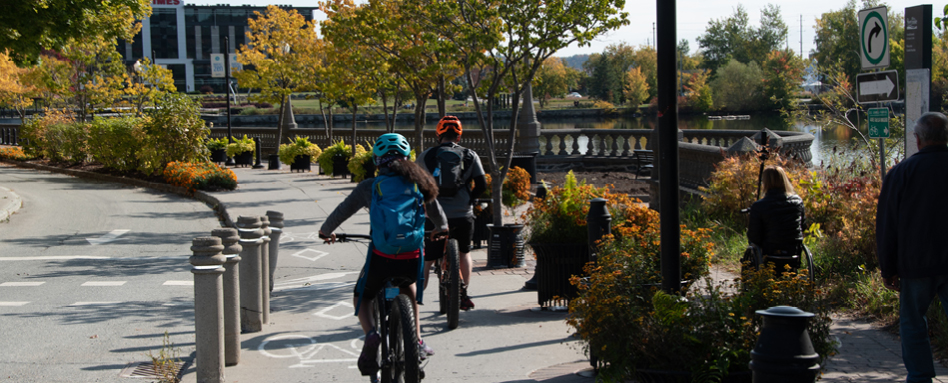 biking on a cycing path in Sherbrooke