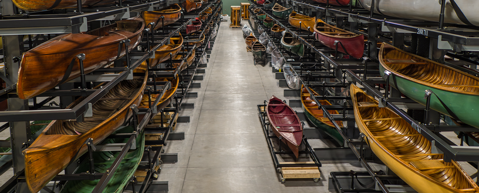 canoes hanging from rafters
