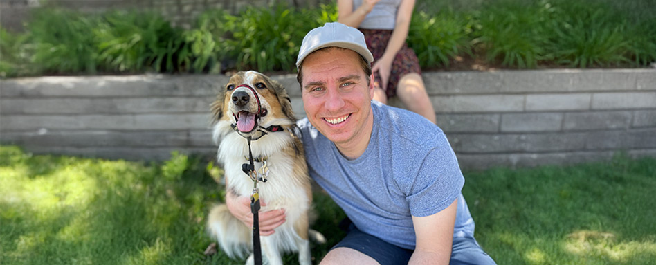 Trevor--Dog | Sentier Transcanadien man and dog smiling for a photo