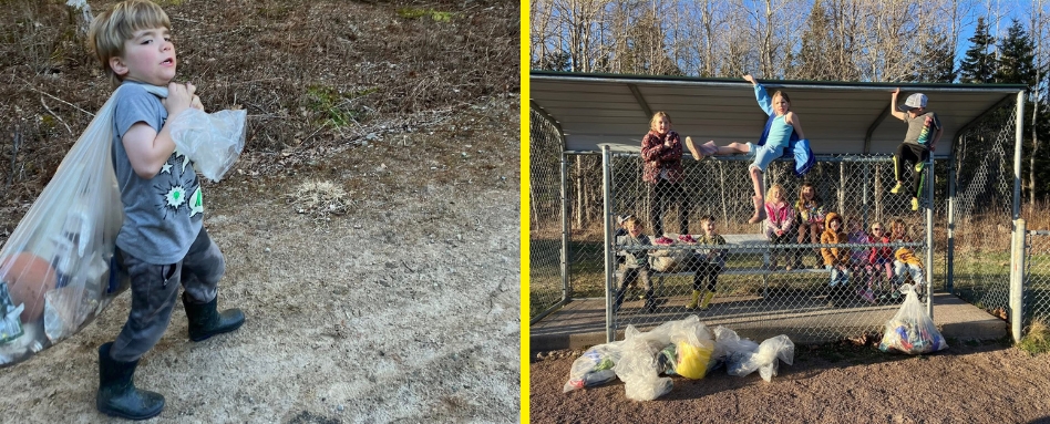 05Web Story_Trail Care_cleanup_support image_Municipality of Tantramar 2 | Sentier Transcanadien children holding trash bags in a park