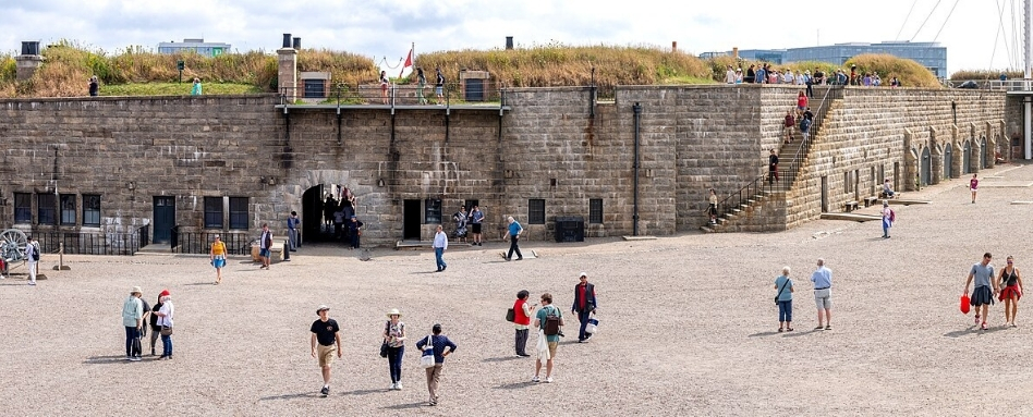 birdseye view of people at citadel walking around on sunny day
