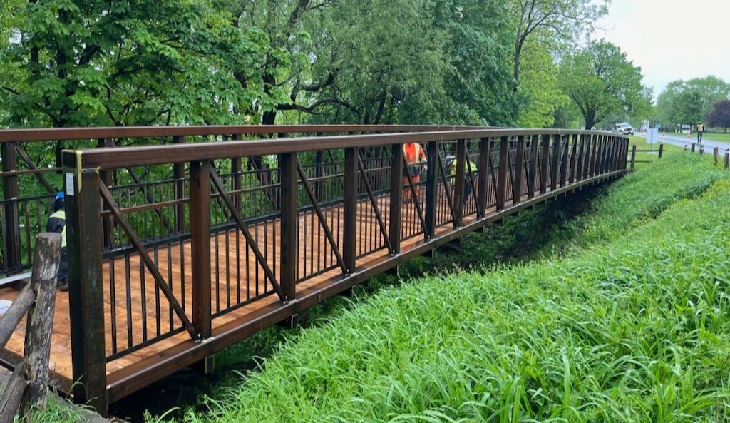 A newly constructed bridge on the trail