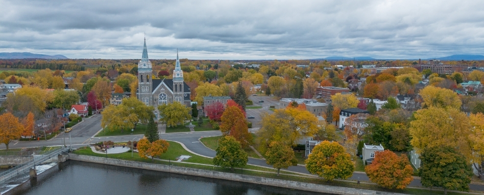 fall foliage birdseye view of town