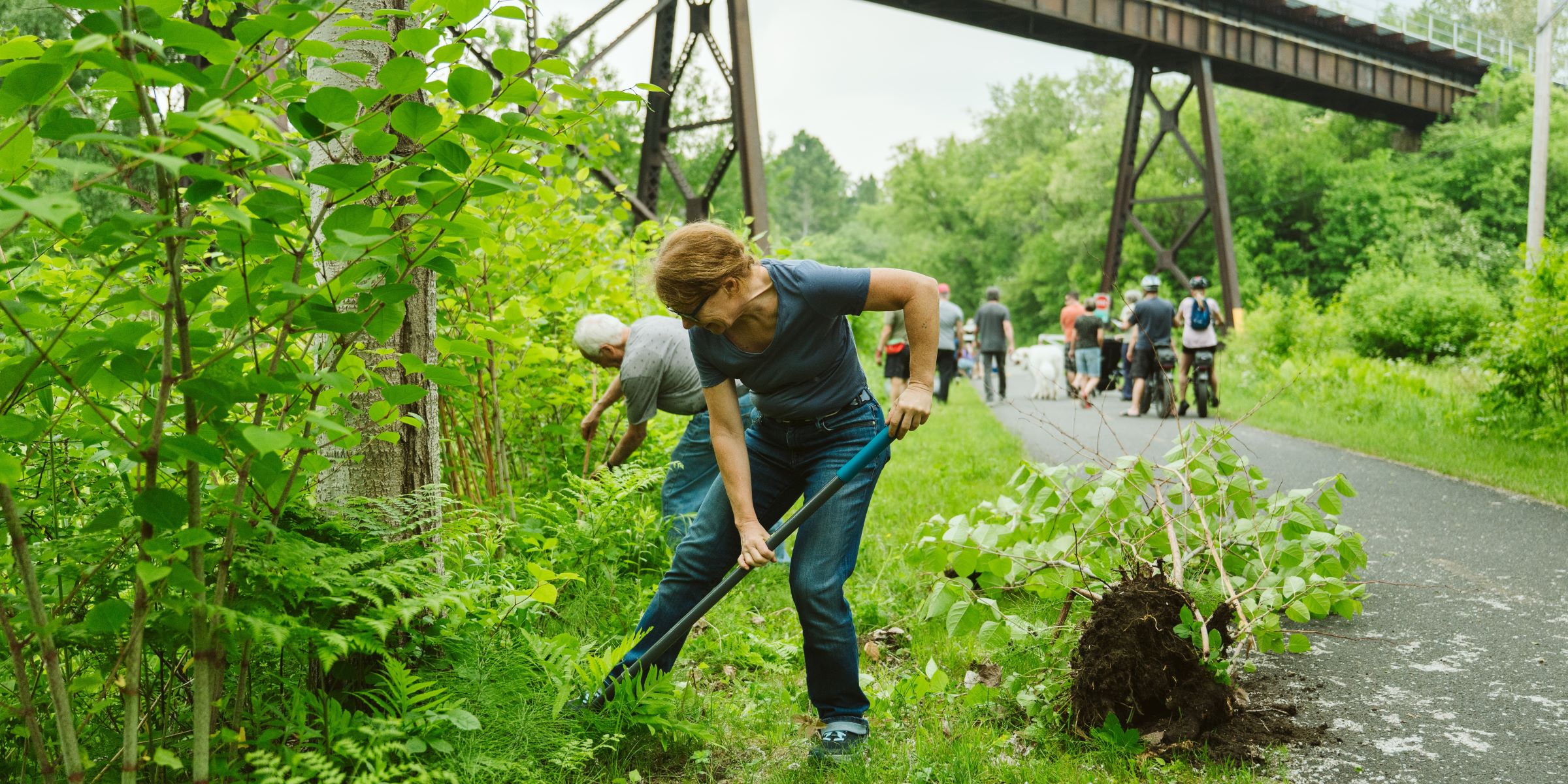 QC_La-Montagnarde_Eastman_2025-06-07_Trail-Care_ITD-2-47-webcrop | Sentier Transcanadien People perform trail maintenance on La Montagnarde in Eastman, QC.