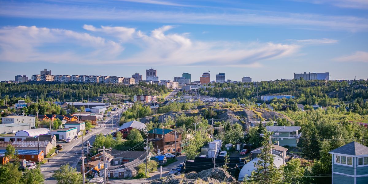 birdseye view of yellowknife city on a sunny day