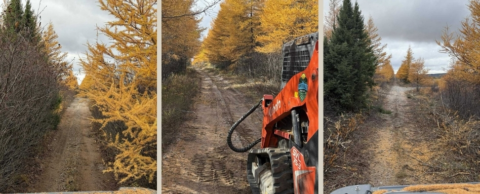 tri photo of paved trail and tractor