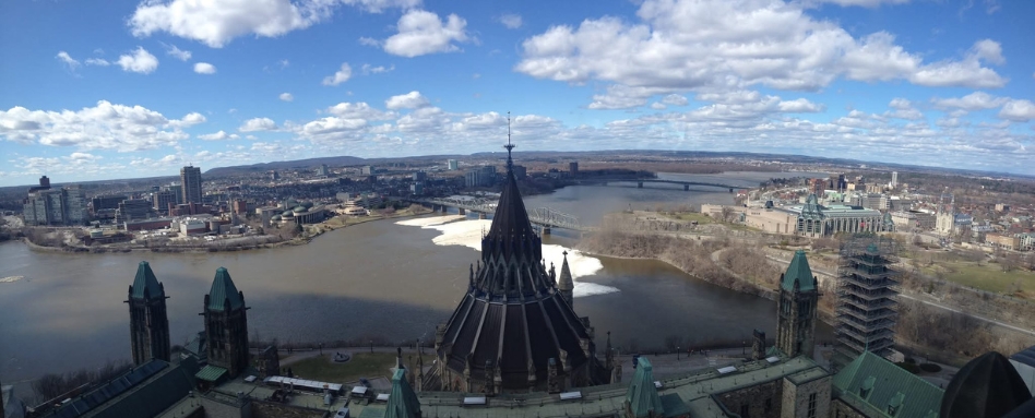 birdseye view from parliament hill in ottawa on a sunny day